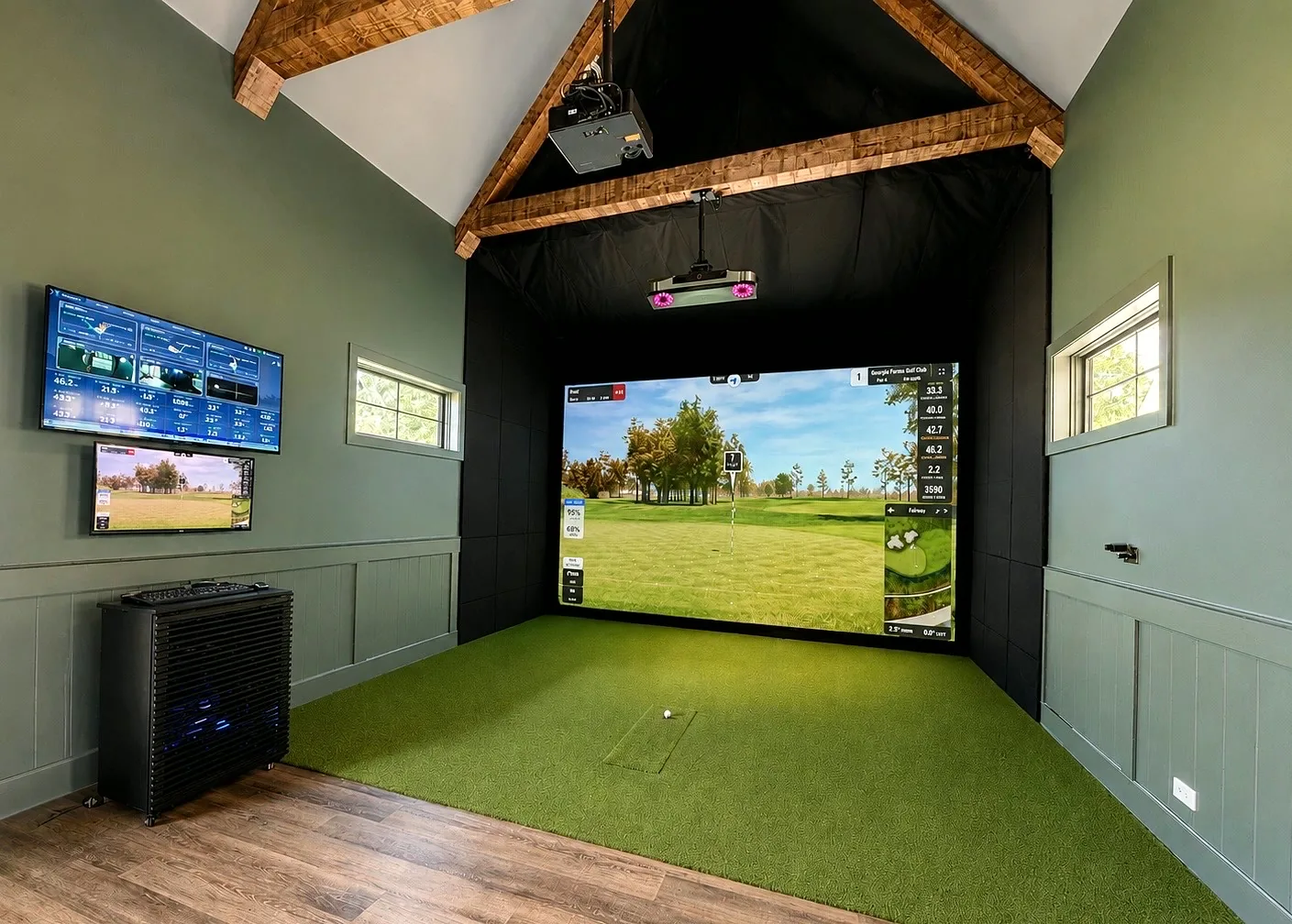 Finished residential simulator room configured for multi-sport play